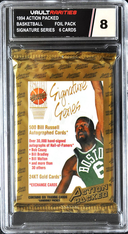 1994 Action Packed Basketball Signature Series Foil Pack. 6 Cards Per Pack. Certified 8