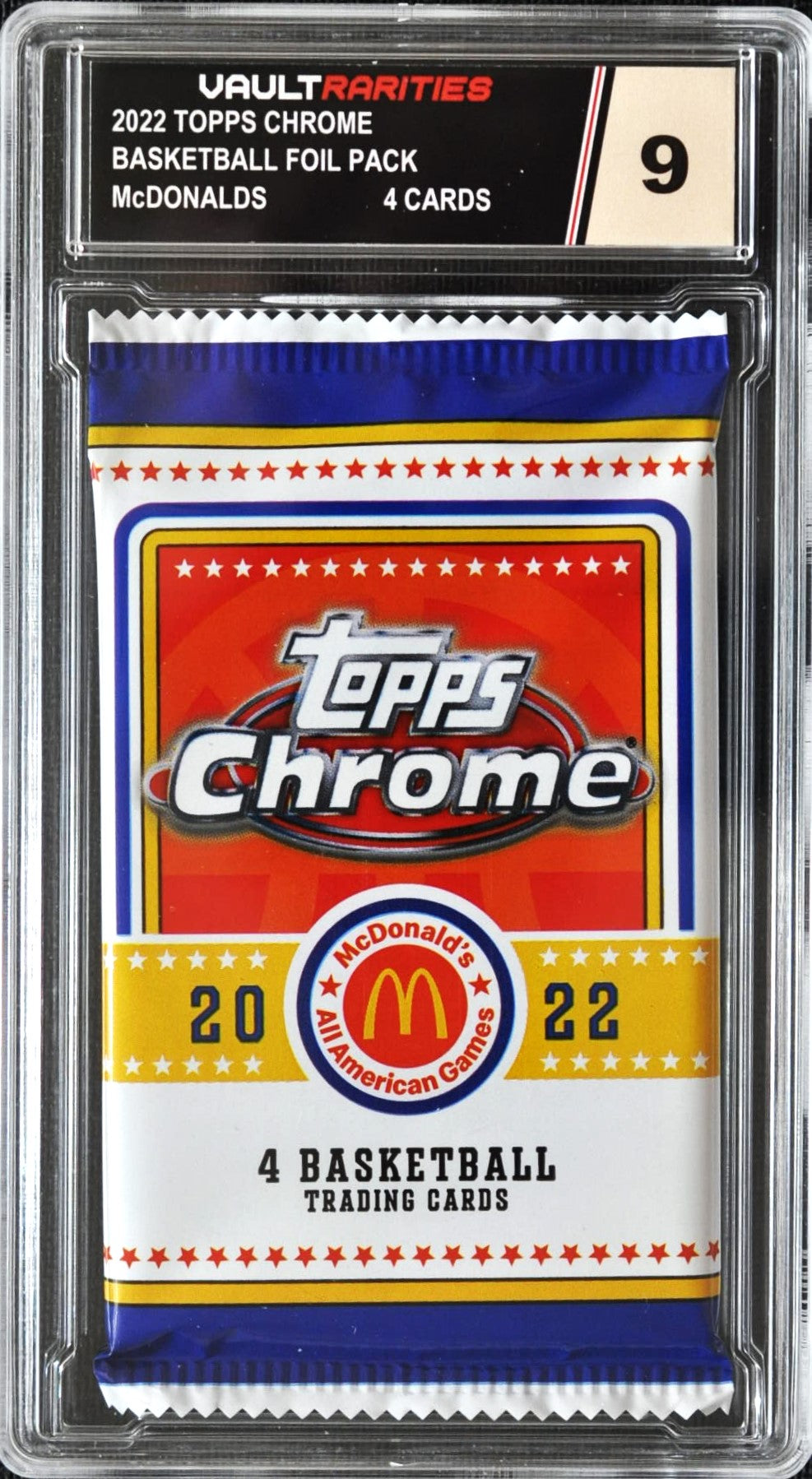 2022 Topps Chrome Basketball McDonalds Foil Pack. 4 Cards Per Pack. Certified 9