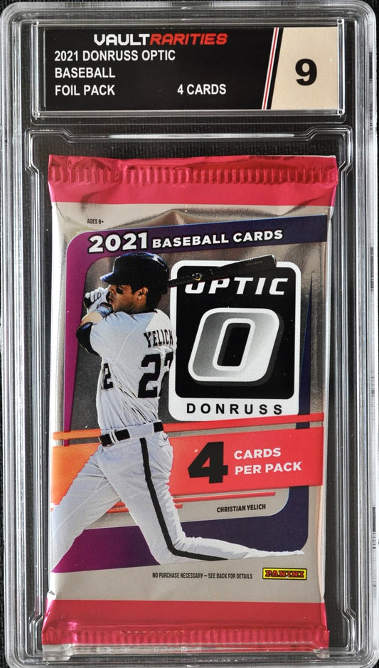 2021 Donfuss Optic Baseball Foil Pack. 4 Cards Per Pack. Certified 9